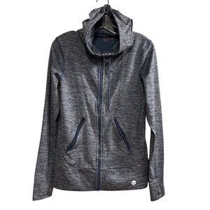 Roxy Women's Medium Nlue Heathered Gray Hooded Zip-Up Jacket Casual Long Sleeve